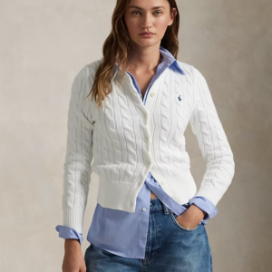 케이블 니트 코튼 크루넥 카디건