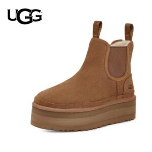 UGG 겨울 여성용 캐주얼 편안한 무지 두꺼운 밑창 스노우 부츠 벌룬 스타일 첼시 숏 부츠