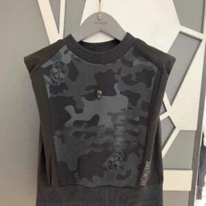 Amazingcre 여성용 신상 골프웨어 캐주얼 다용도 라운드넥 니트 카모플라쥬 색상 조끼