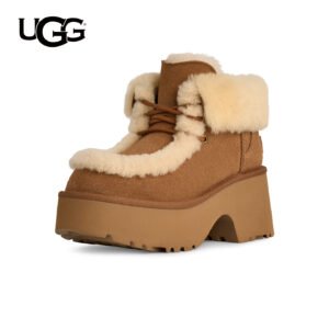UGG 가을겨울 신상 여성용 두껑 밑창 털 솟아나는 레이스업 숏부츠
