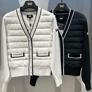 PXG 여성용 가을겨울 골프 롱팔 아우터 솔리드 컬러 니트 패치워크 보온 오리털 다운 카디건 슬림핏 다용도 클래식 스타일