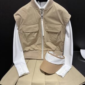 G/FORE 여성용 춘추 골프 세트 - 패셔너블하고 독특한 조끼 상의, 슬림해 보이는 플리츠 미니스커트, 캐주얼 스타일