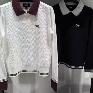 PXG 여성용 골프웨어 가을용 골프 로고 칼라 컬러 블록 롱슬리브 니트