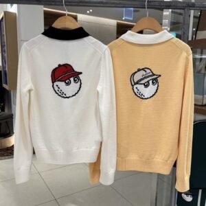 Malbon 여성용 골프웨어 컬러블록 칼라 니트 롱슬리브 멀티웨어 톱