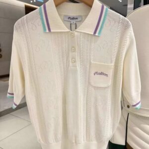 MALBON 여성용 여름 칼라 반톱 니트 셔츠 통기성 좋은 반팔 티셔츠 스포츠 상의