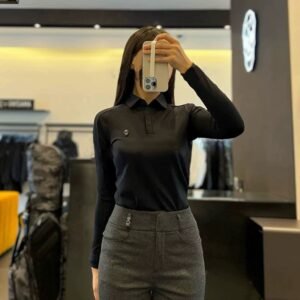 Amazingcre 여성용 골프 가을겨울 긴팔 톱 통기성 칼라 기본티 정장감 넘치는 다용도 트렌디 폴로 셔츠