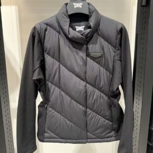 PXG 여성용 가을겨울 골프 다운 패치워크 보풀가죽 가죽 두꺼운 허리 조임 슬림핏 니트 패치워크 다운 보온 코트