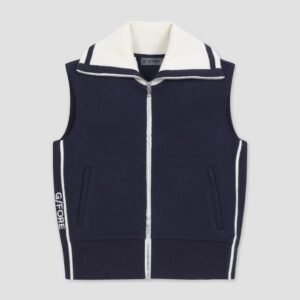 G/FORE 여성용 가을·겨울 골프웨어 우아한 바람막이 로고 니트 아우터 컬라 지퍼 컬러 블록 슬리브리스 조끼