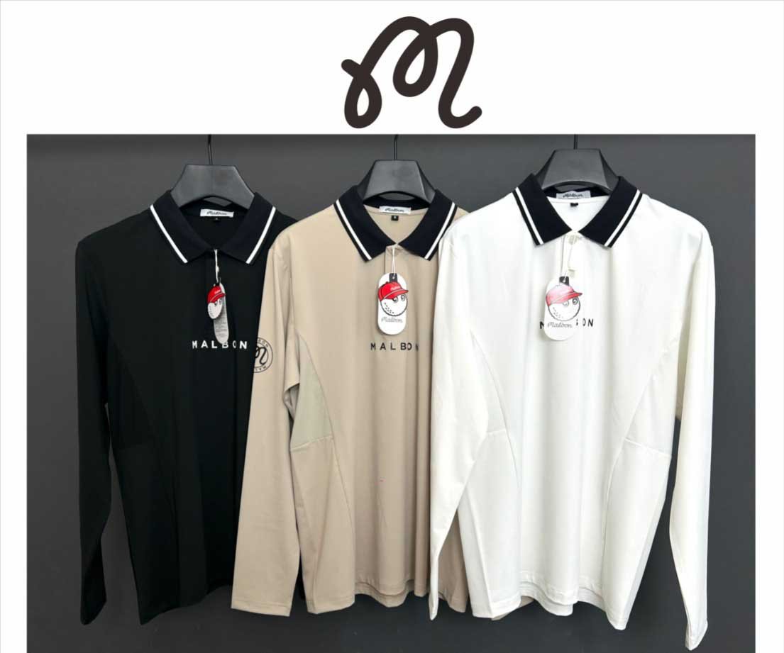 Malbon 남성 골프웨어 가을 긴팔 티셔츠 칼라 폴로셔츠 운동 캐주얼 상의 속건 통기성 골프 저지