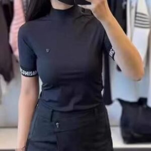 Amazingcre 여성용 2026 여름형 골프 상의 패션 슬림핏 반팔 티셔츠 스탠드칼라