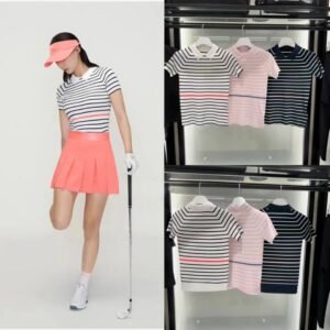 Titlelst 여성 26년 신상 골프웨어 골프볼 칼라 니트 반팔 멀티매치 편안한 얇은 줄무늬 상의