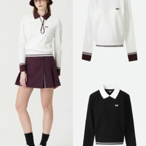 PXG 여성 골프 가을겨울 칼라 컬러블록 롱슬리브 니트 스웨터 부드러운 소재 고탄력 피부친화적 슬림 효과 상의