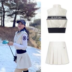 G/FORE 여성 골프 봄가을 패션 유니크 노슬리브 카라 조끼 상의 주름치마 세트 트렌디