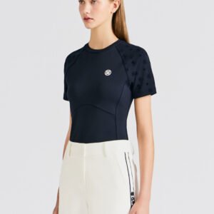 G/FORE 여성용 신상 골프웨어 운동용 고프 볼 베이직 니트 반팔 티셔츠 동안스타일 데일리 캐주얼 운동복