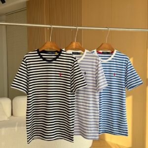 Ralph Lauren 라운드넥 네이비 스트라이프 자수 폴로로고 반팔티셔츠 유니섹스 베이직 데일리 아이템