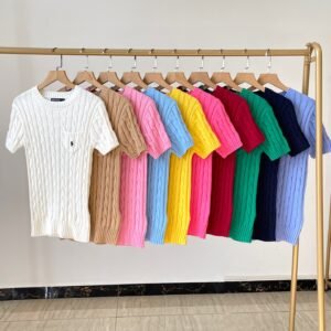 Ralph Lauren 포켓 디자인 폰니 로고 자수 반팔 니트