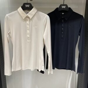 PXG 하프 플래킷 폴로 칼라 베이스 티셔츠 슬림핏 슬림라인 골지 탑 여성용 봄가을 긴팔 풀오버