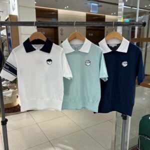 Malbon 26 봄여름 여성 골프 반팔 티셔츠 셔츠칼라 로고 배색 골프 웨어 니트 탑