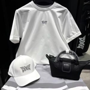 PXG 골프웨어 상의 26 봄 여성 라운드넥 로고 배색 코디편한 스포츠 반팔 티셔츠