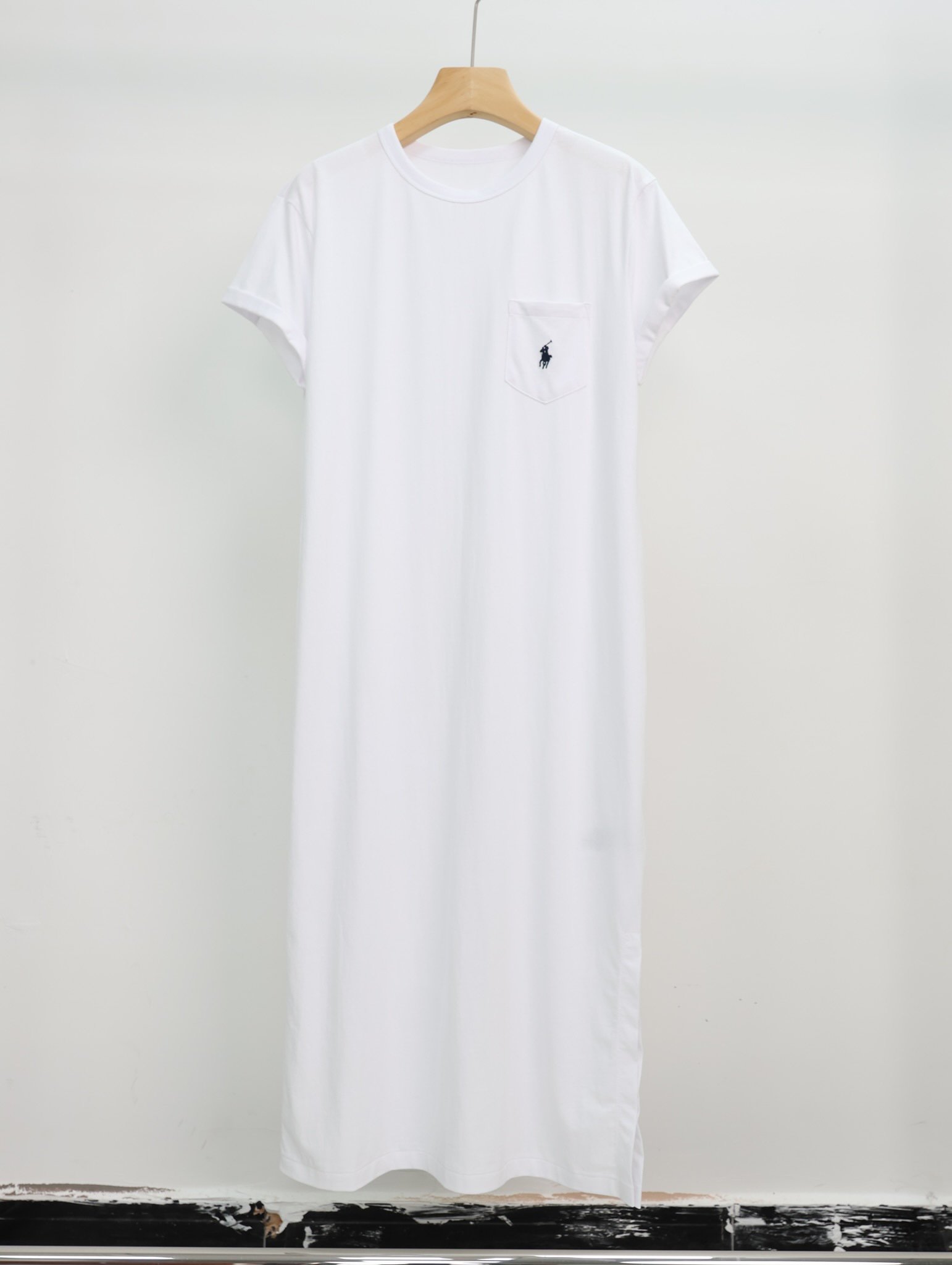 Ralph Lauren 포켓에 포니 자수 장식 여성용 롱 티셔츠 / 여름용 100% 면 소재 사이즈